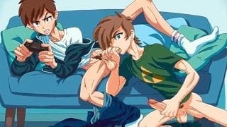 Cute gamer boy cock sucked by hot twink friend gay cartoon xxx